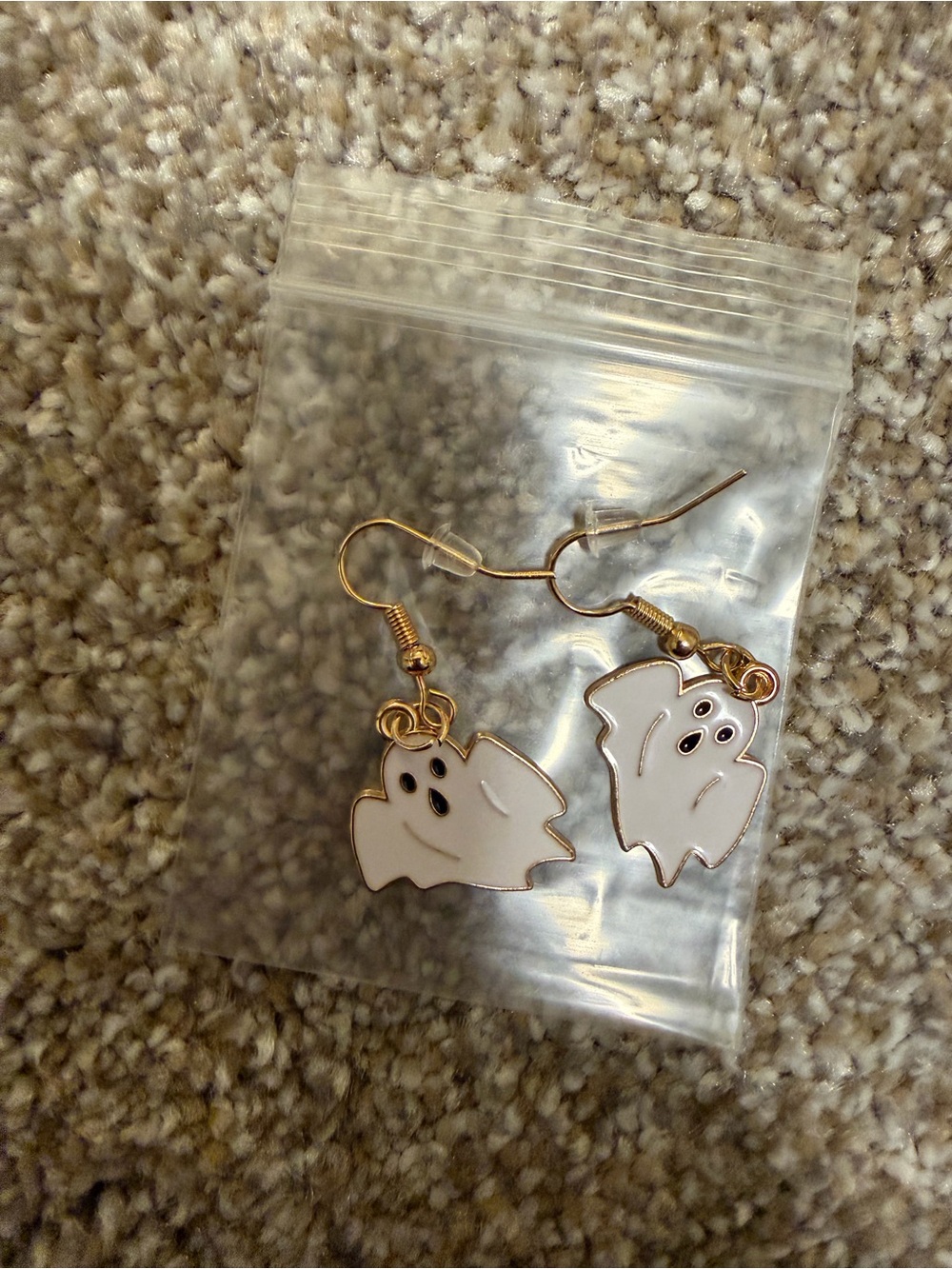 Gold & White Ghost Earrings - Cute Ghost Dangle Earrings